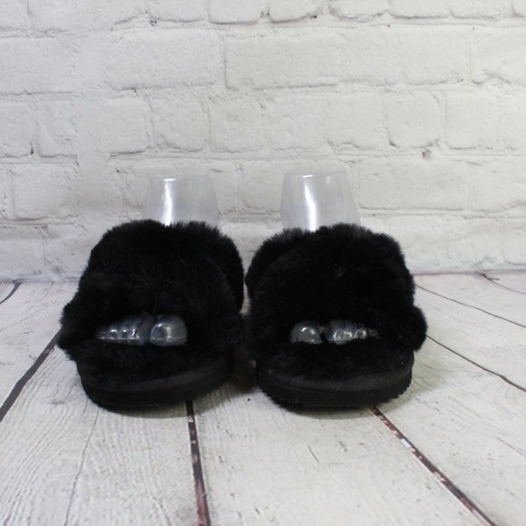 Michael Kors Lala Black Fluffy Faux Slip On Furry Slippers Size 6.5 - Picture 4 of 9
